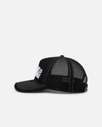 S Double Mid-Block Curved Peak Trucker Strapback Black