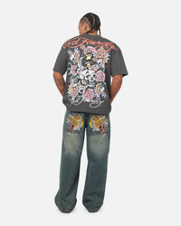 Ed Hardy Floral Skull T-Shirt Charcoal