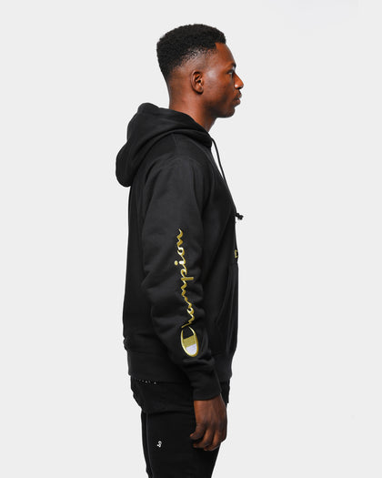 Champion Men's Rev Weave Script Hoodie Black/Gold