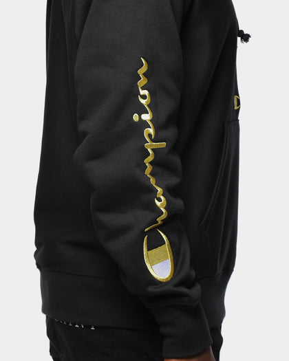 Champion Men's Rev Weave Script Hoodie Black/Gold