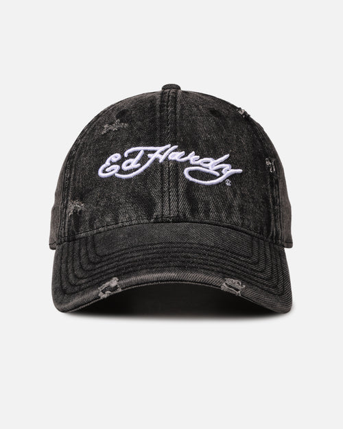 Ed Hardy Distressed Denim Strapback Cap Black Wash