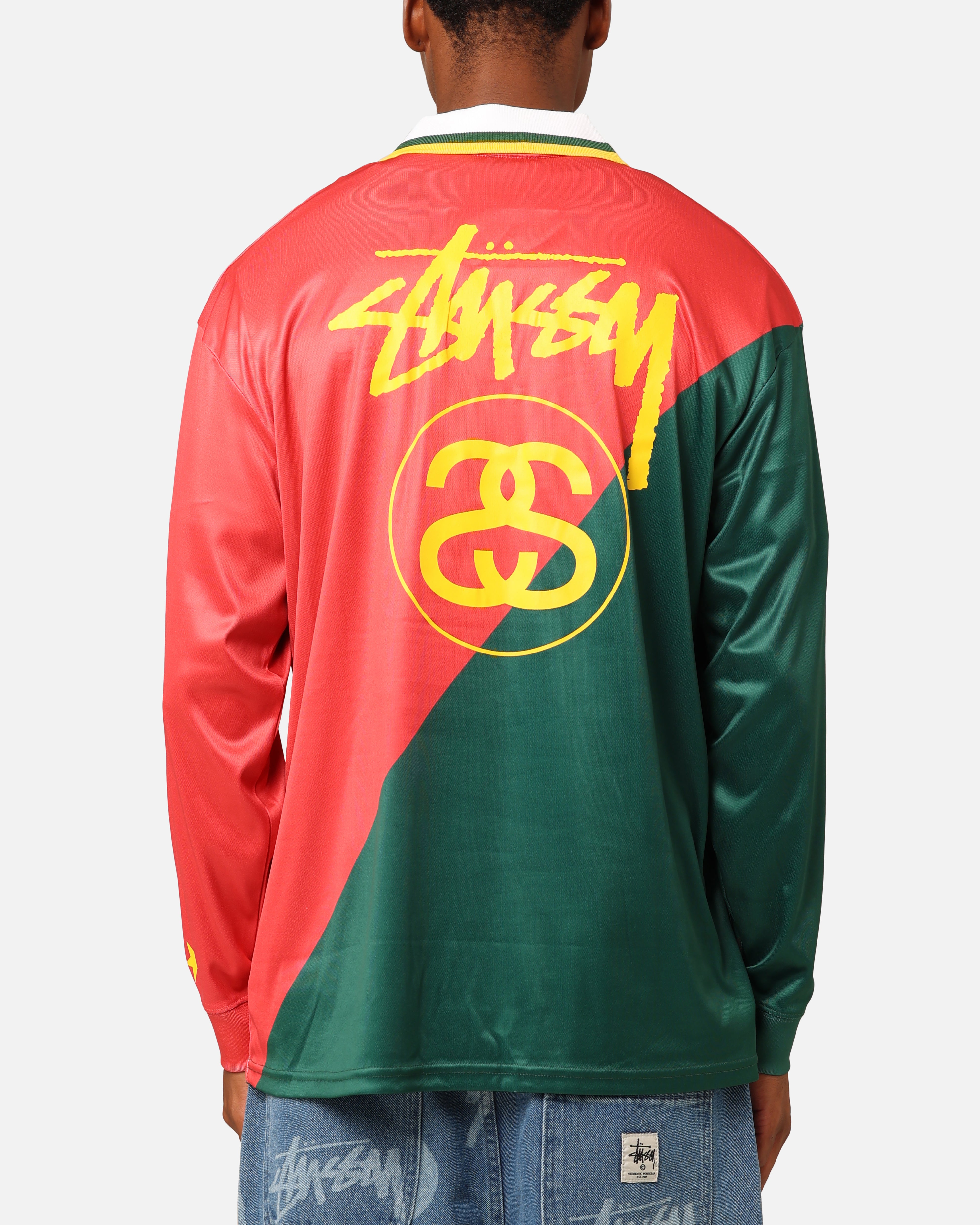 トップス Stussy Football POLO Long Sleeve T-Shirt Stüssy Football Polo Long Sleeve T-Shirt Red/Green | Culture Kings NZ