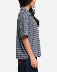 XXIII Boucle Tweed Crop Button Up Shirt Black/White/Blue