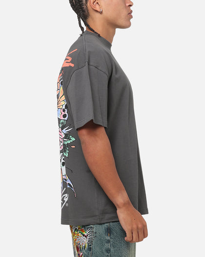 Ed Hardy Floral Skull T-Shirt Charcoal