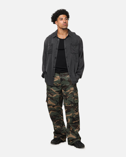 XXIII Acid Wash Button Up Over Shirt Washed Black