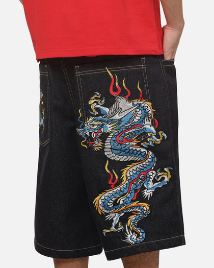 Ed Hardy Dragon Wide Leg Jorts Indigo Denim