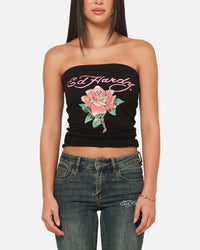 Ed Hardy Women's Rhinestone Rose Boob Tube Black
