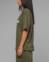 Loiter Hybrid Premium T-Shirt Olive/Pink