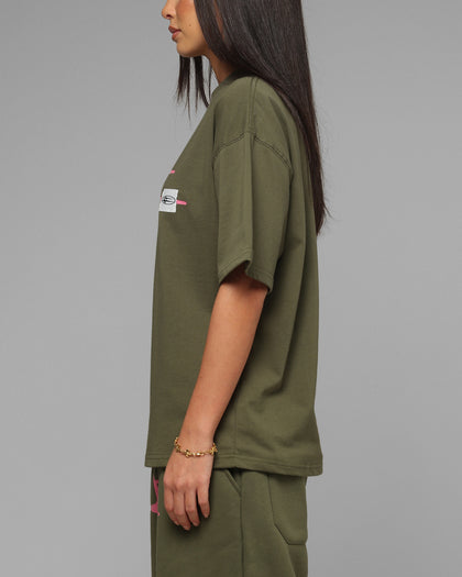 Loiter Hybrid Premium T-Shirt Olive/Pink