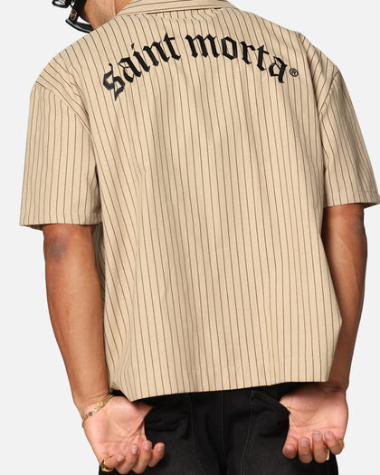 Saint Morta Gothic Pinstripe Button Up Shirt Tan