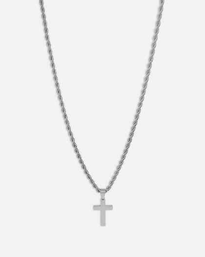 Saint Morta Cross Pendant Rope Chain & Bracelet Bundle White Gold