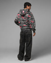 Loiter Hybrid Patch Zip Hoodie Black Camo