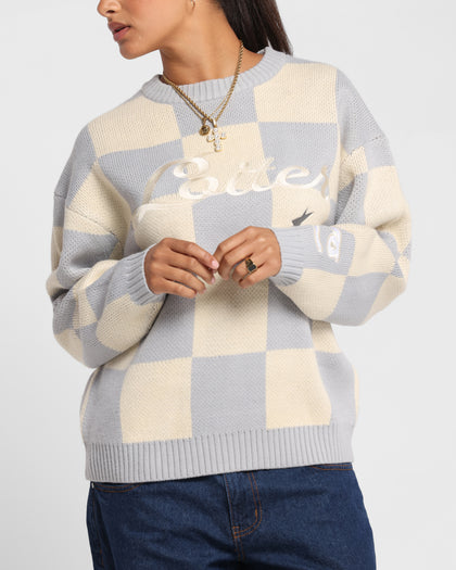 Loiter Checker Knit Sweater Grey/Off White