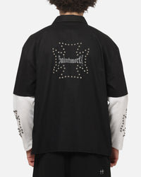 Saint Morta Marked Layered Long Sleeve Button Up Shirt Black/White