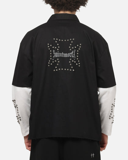 Saint Morta Marked Layered Long Sleeve Button Up Shirt Black/White