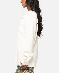 XXIII Zyair Knit Rib Long Sleeve Button Up Shirt Cream