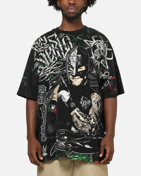 73Studio X WWE 619 All Over Print T-Shirt Black Wash
