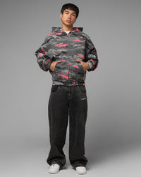 Loiter Hybrid Patch Zip Hoodie Black Camo