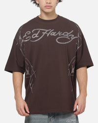 Ed Hardy Cyber Skull T-Shirt Chocolate