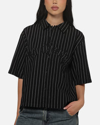 Ed Hardy Eagle Button Up Shirt Black Pinstripe