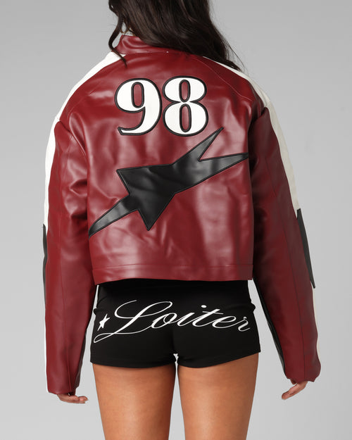 Loiter Women's Engine Cropped Vegan Leather Jacket Red