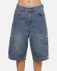 X-Large Oval Baggy Cargo Denim Shorts Indigo Blue
