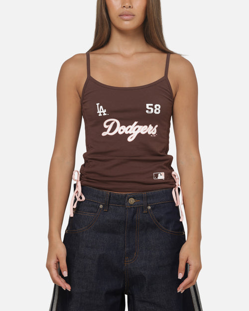 Majestic Athletic Women's Los Angeles Dodgers Rouched Tank Dark Chocolate