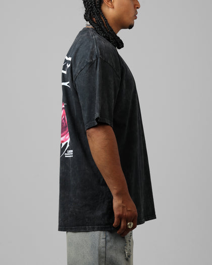 Loiter Cherry Pick Drop T-Shirt Black Acidwash