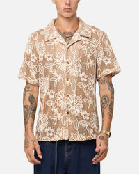 XXIII Resort Knit Button Up Shirt Tan/Cream