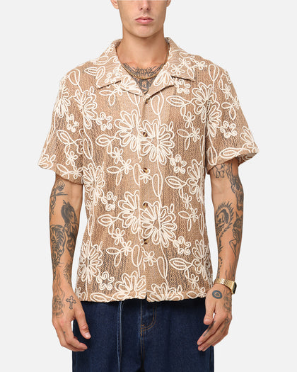 XXIII Resort Knit Button Up Shirt Tan/Cream