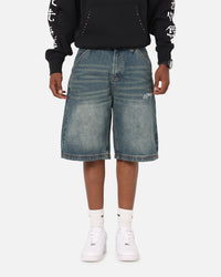 Ed Hardy Brave Hearts Jorts Washed Indigo