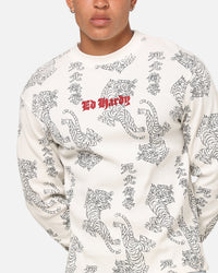 Ed Hardy Tiger Waffle Long Sleeve T-Shirt Off White