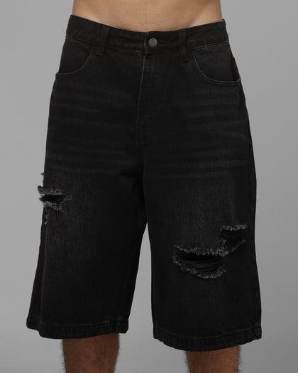 Loiter Distressed Jorts Black