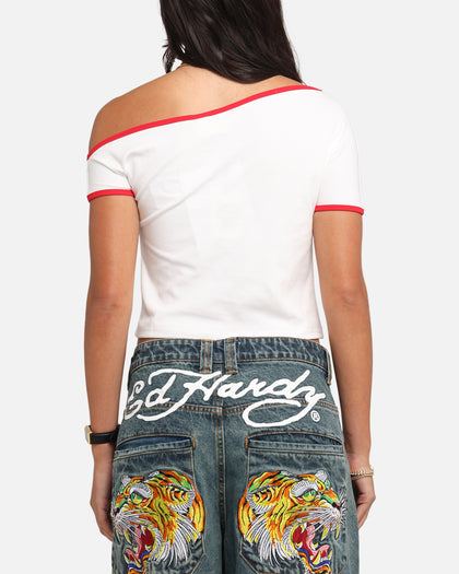 Ed Hardy Women's Aline Baby T-Shirt Off White/Red