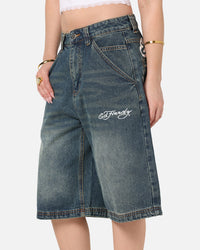Ed Hardy Brave Hearts Jorts Washed Indigo