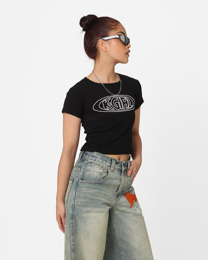 X-Girl Women's Oval Logo Baby T-Shirt Black