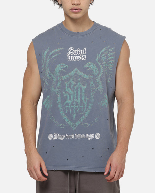 Saint Morta Wings Of Flight Oversized Muscle T-Shirt Washed Blue