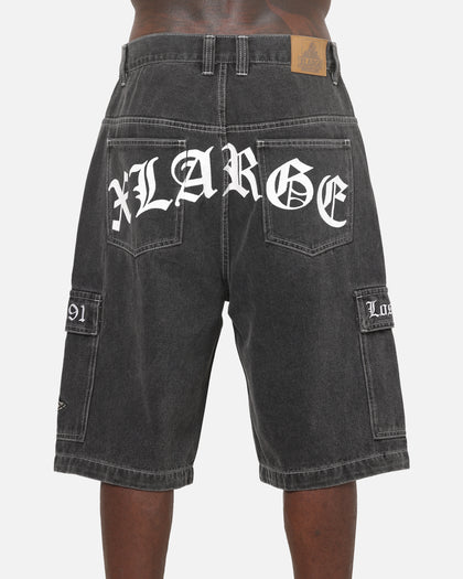 X-Large Eagle Baggy Cargo Denim Shorts Washed Black