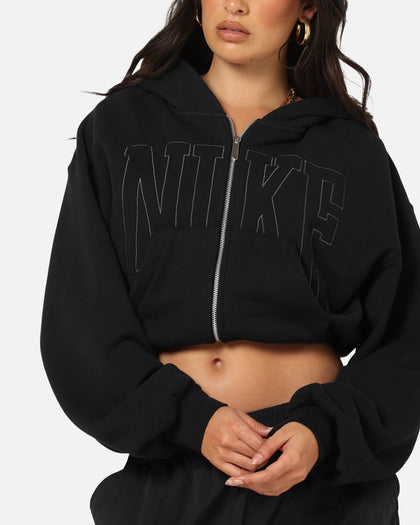 Nike Women's Sportswear Full-Zip Cropped French Terry Hoodie Black