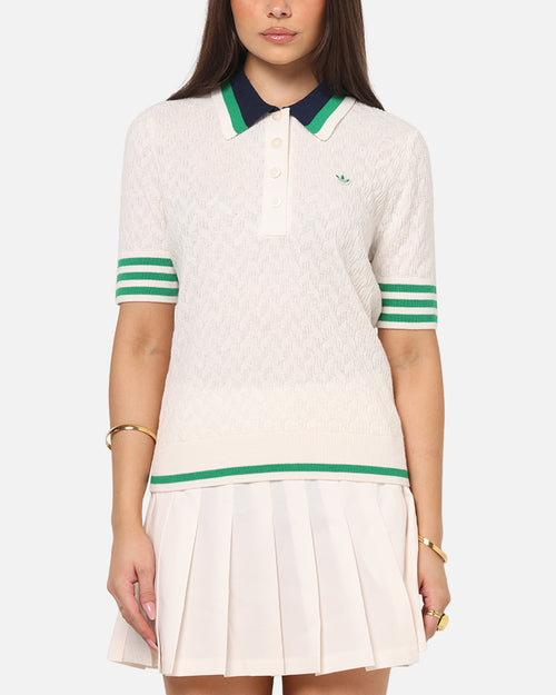 Adidas Women's Originals Knit Polo T-Shirt Chalk White