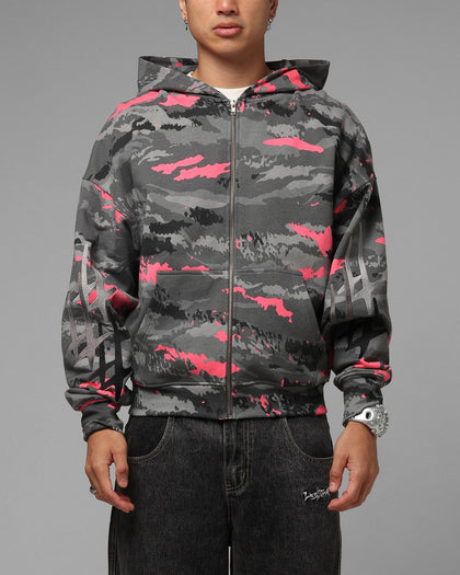 Loiter Hybrid Patch Zip Hoodie Black Camo