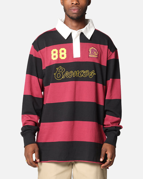 Bleacher Athletic Brisbane Broncos NRL Stripe Rugby Polo Shirt Official Team Colour