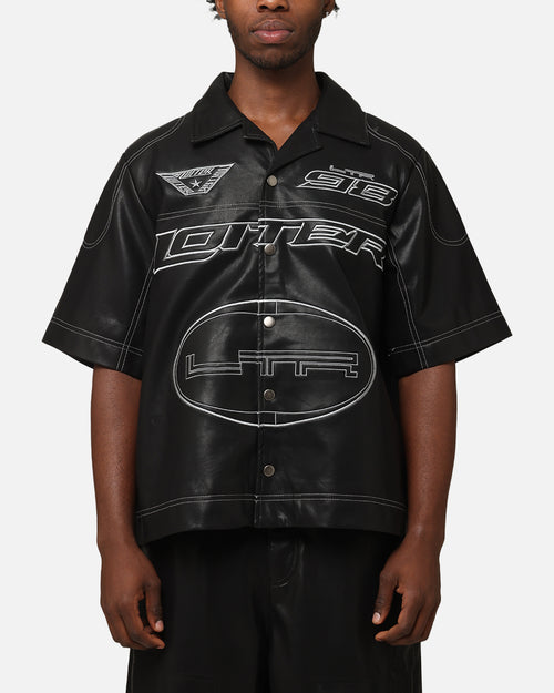Loiter Motor PU Leather Button Up Shirt Black