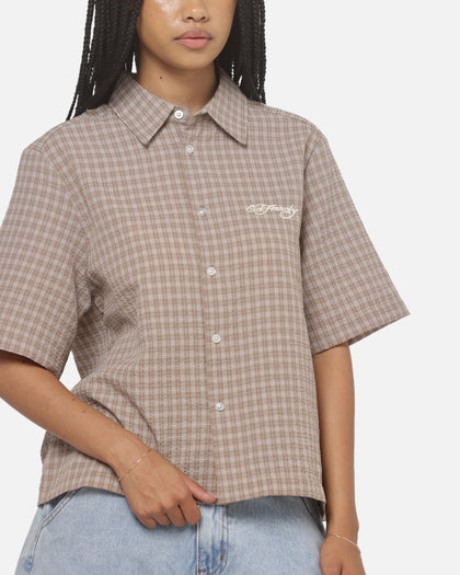 Ed Hardy Vandal Button Up Shirt Brown Check