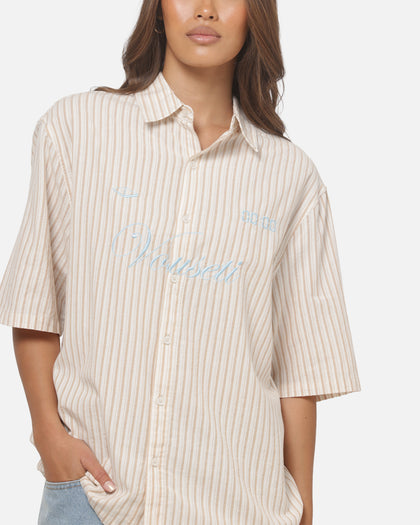 Vouseti Full Court Button Up Shirt Latte White Stripe