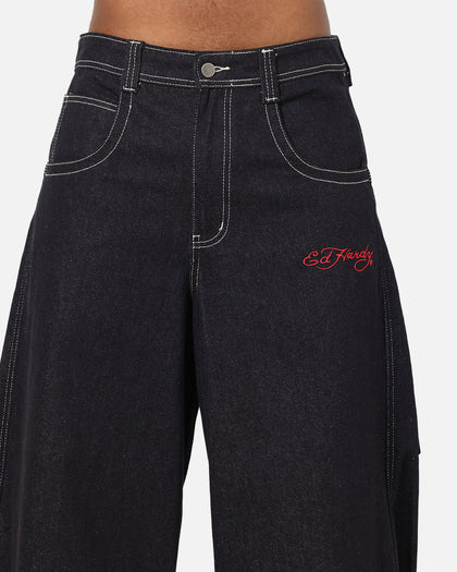 Ed Hardy Ultra Wide Leg Denim Jeans Indigo