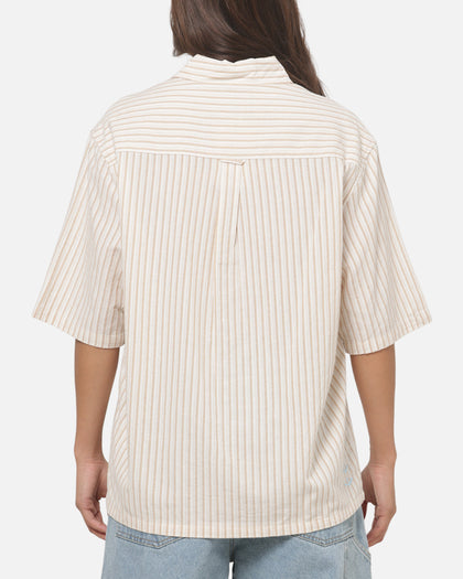 Vouseti Full Court Button Up Shirt Latte White Stripe