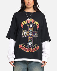 G N Roses Roses Layered Long Sleeve T-Shirt Black Wash