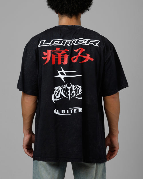 Loiter Pain Vintage T-Shirt Black Acidwash