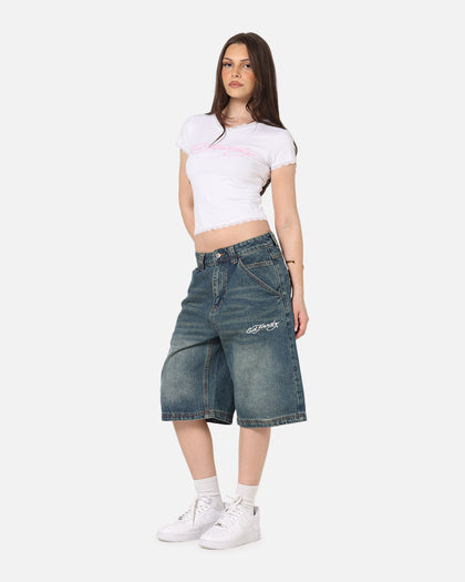 Ed Hardy Brave Hearts Jorts Washed Indigo